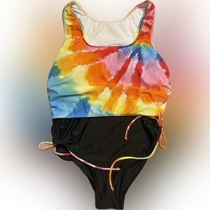 Colorful Tie-Dye 2 piece Swimsuit with Black Bottoms